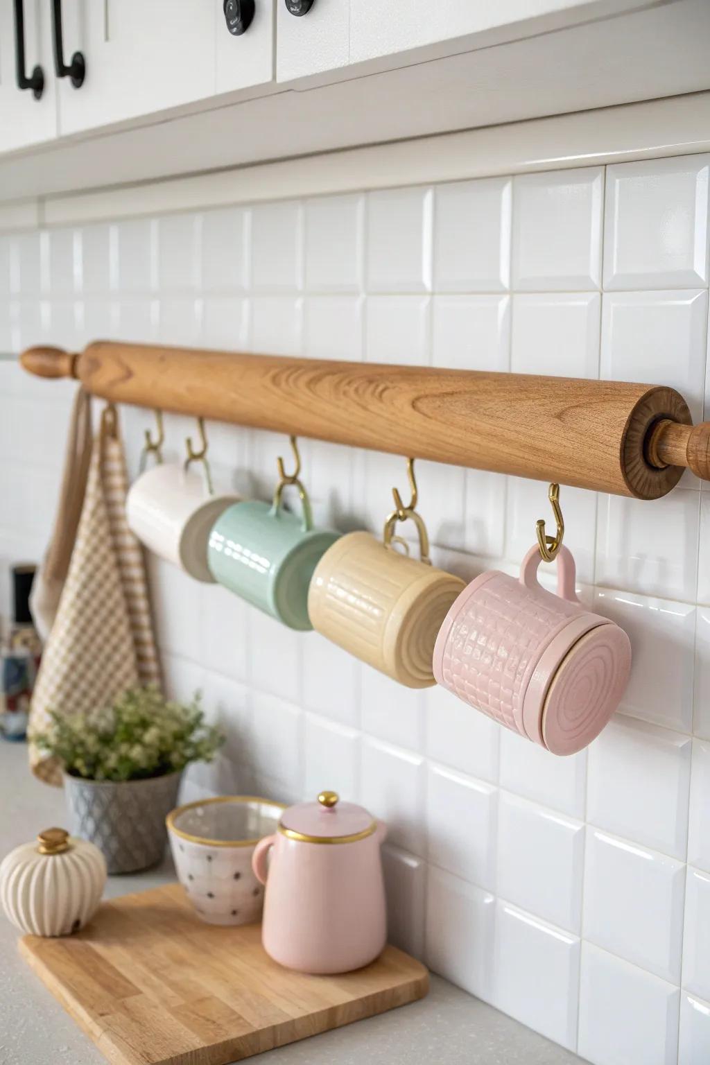 Elevate your kitchen's charm with this rolling pin utensil holder – where function meets Scandinavian elegance.