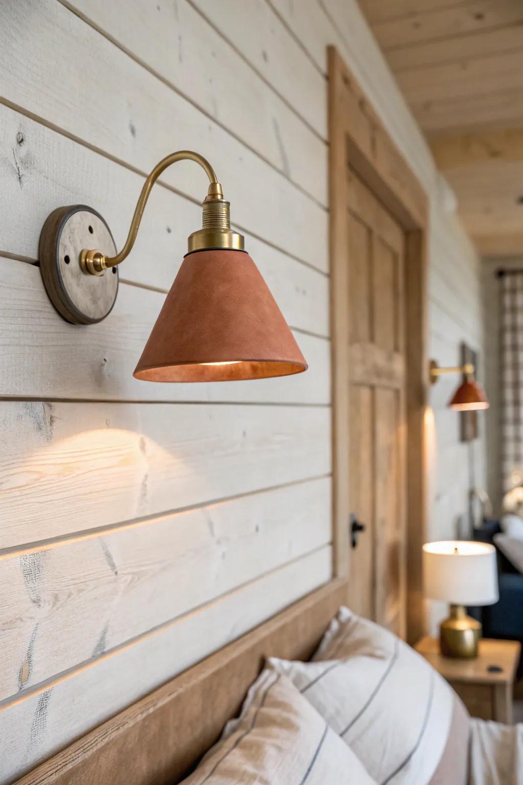 Swap table lamps for a wall sconce—free nightstand space and add warm, cozy shed style.
