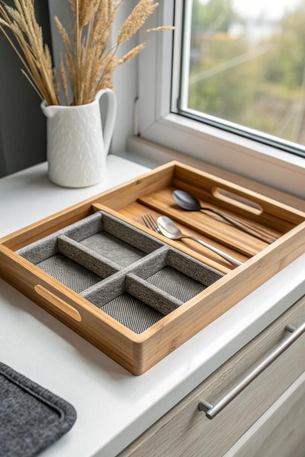 Keep your tray from sliding—add a chic non-slip liner for a perfectly tidy drawer.
