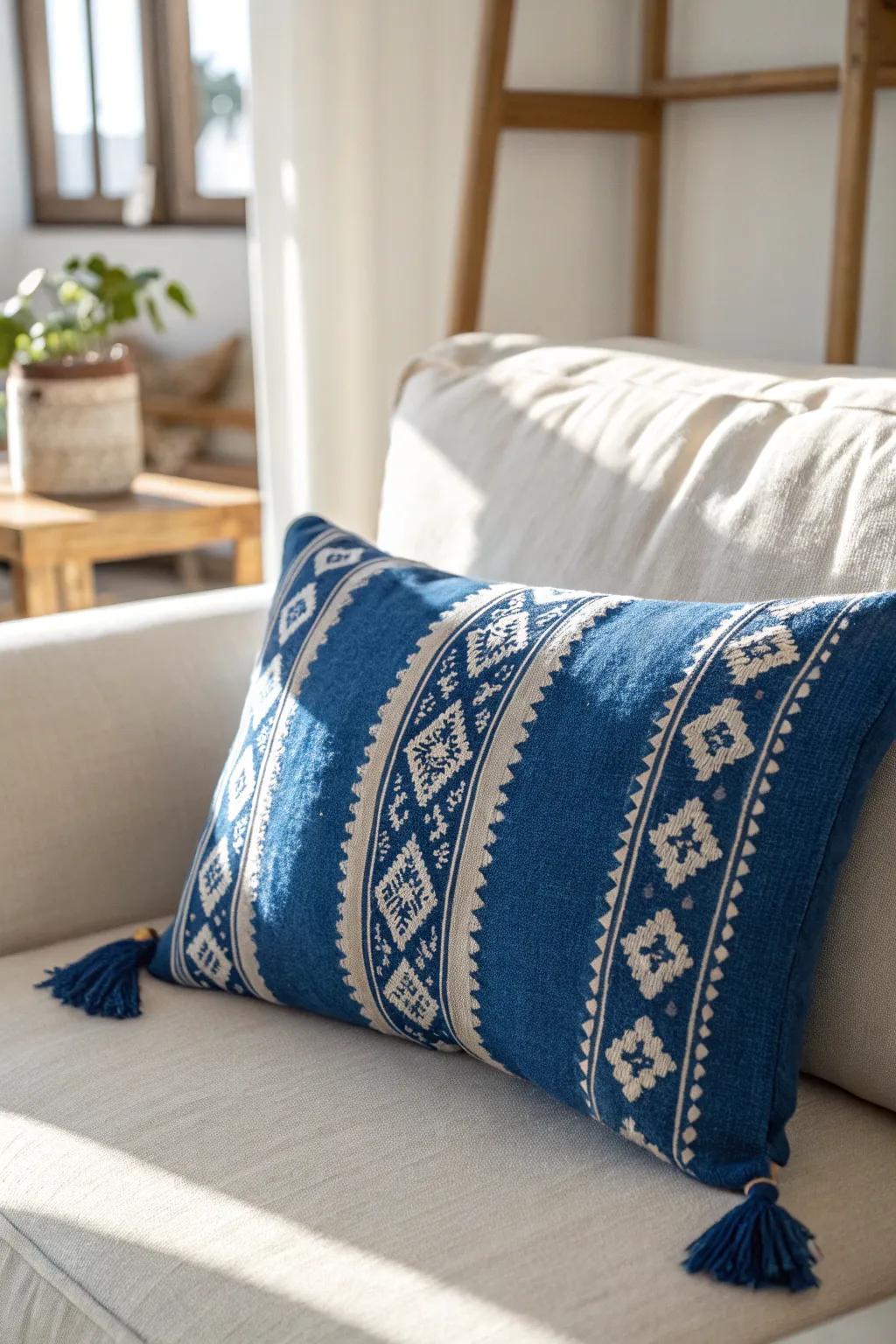 One bold pillow is all you need—keep the base calm and let a single pop color style the room.