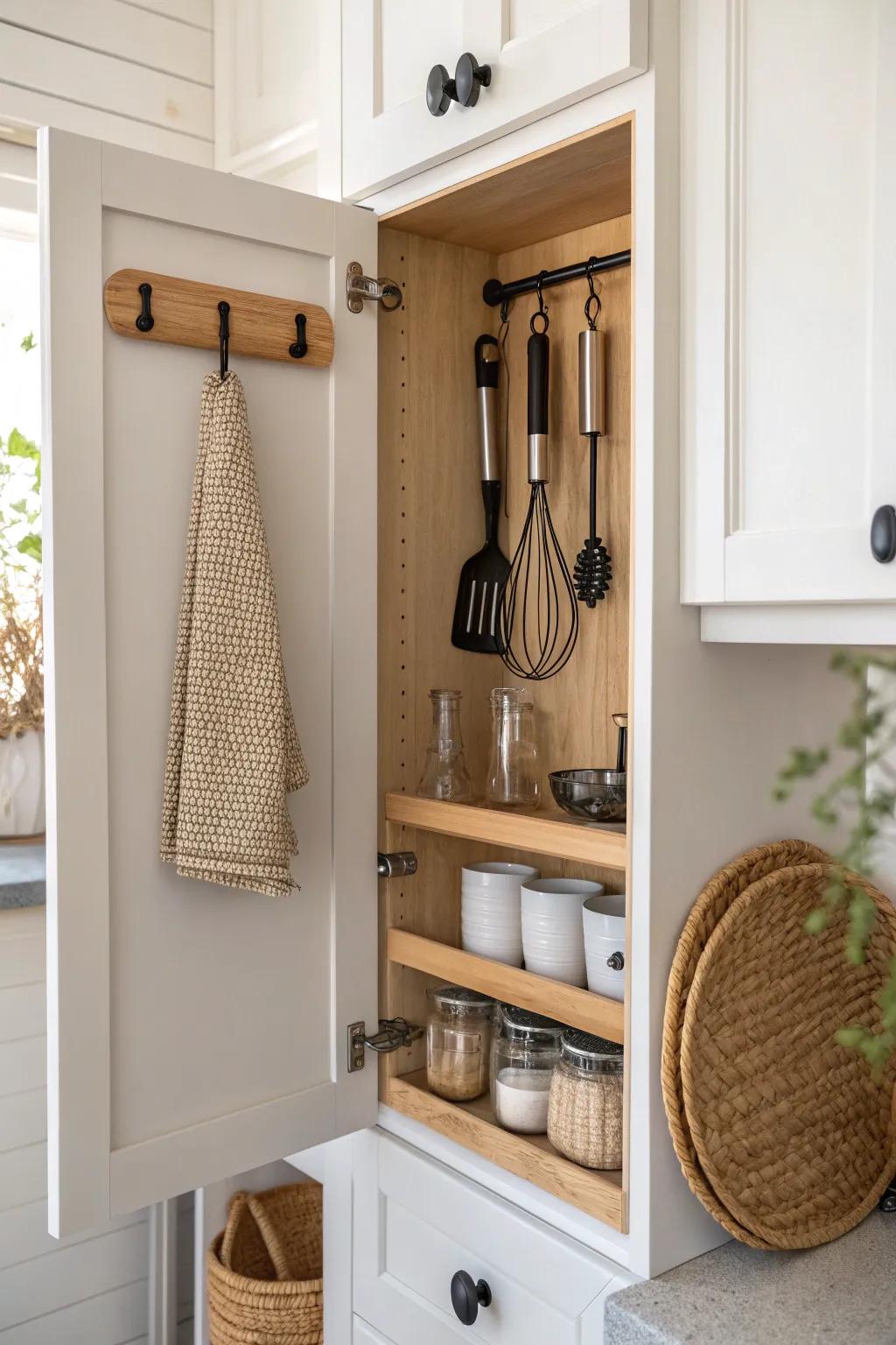 Door-mounted rack keeps blender parts together—no more lost attachments in tiny kitchens.