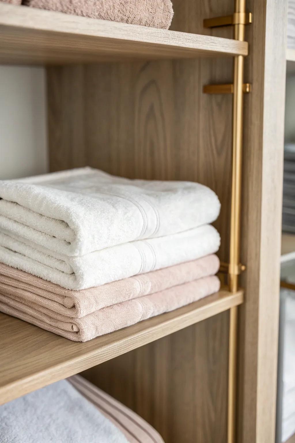 One simple shelf divider keeps towel stacks crisp—no more blended linen-closet piles.