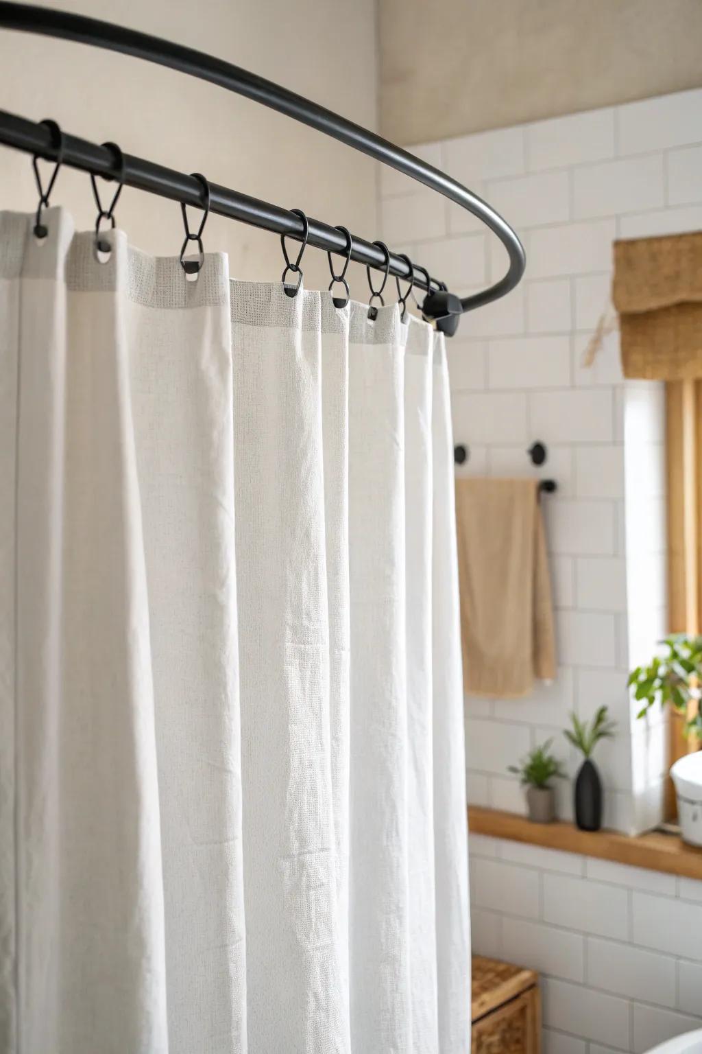 Hang your shower rod higher and wider to instantly make a small bathroom feel taller.