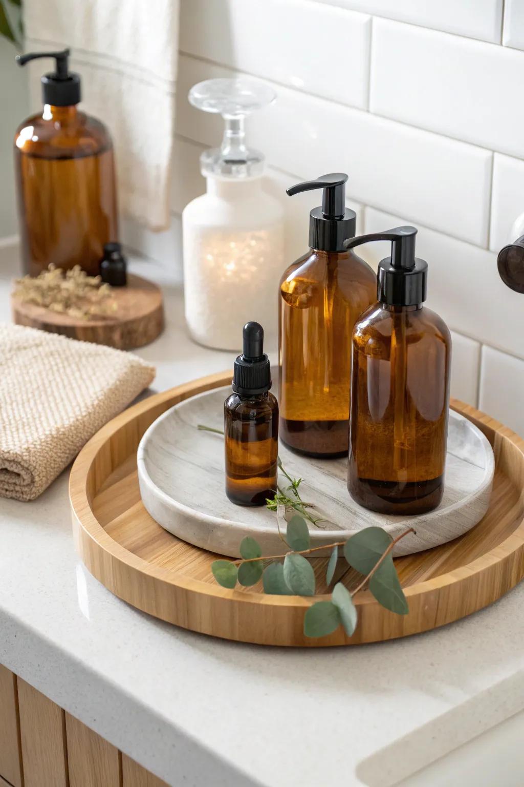 One spin, every bottle in reach—style your bathroom with a chic bamboo lazy Susan.