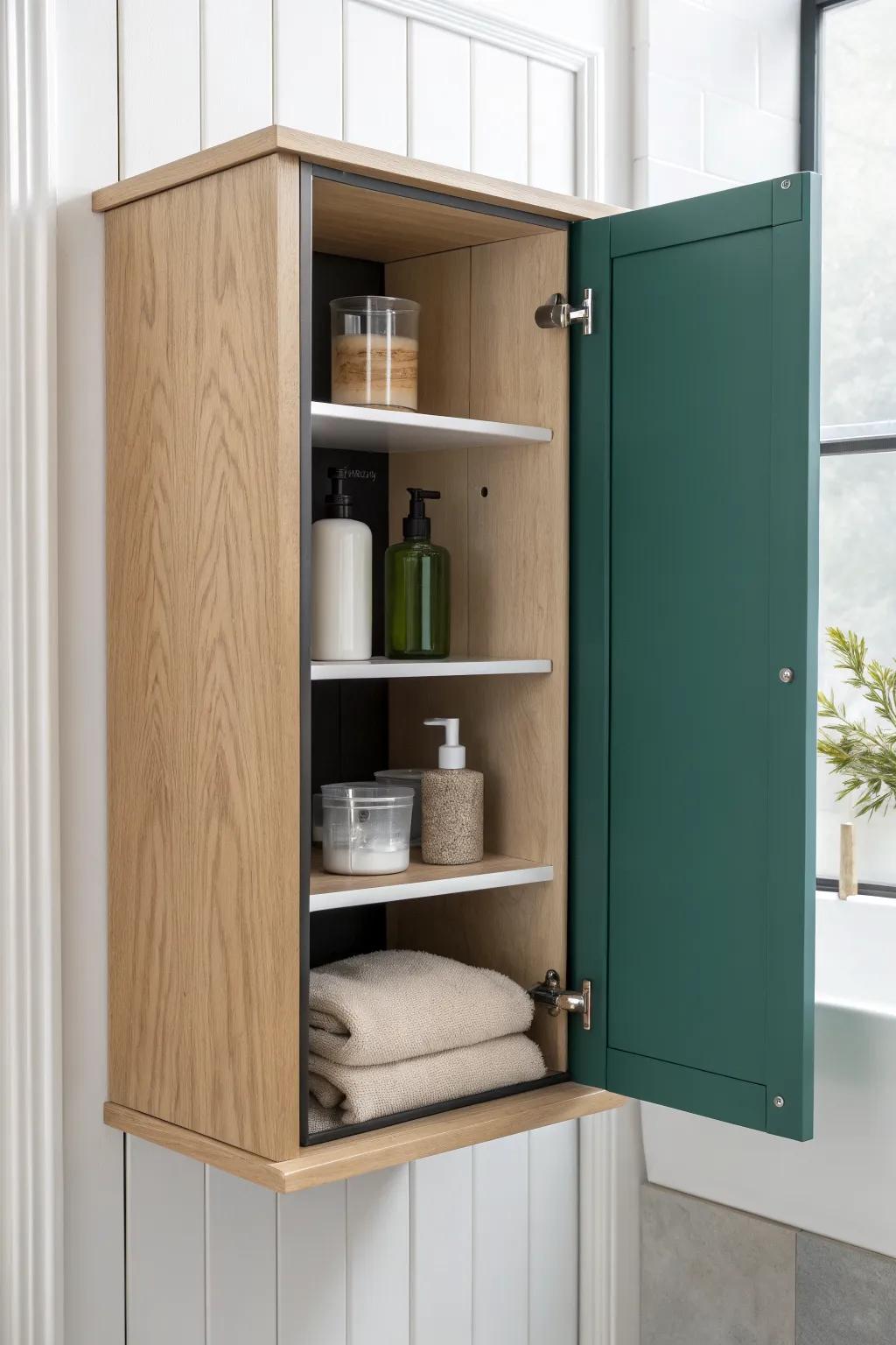 Behind-the-door shallow cabinet: hidden, rental-friendly storage for bathroom essentials in seconds.