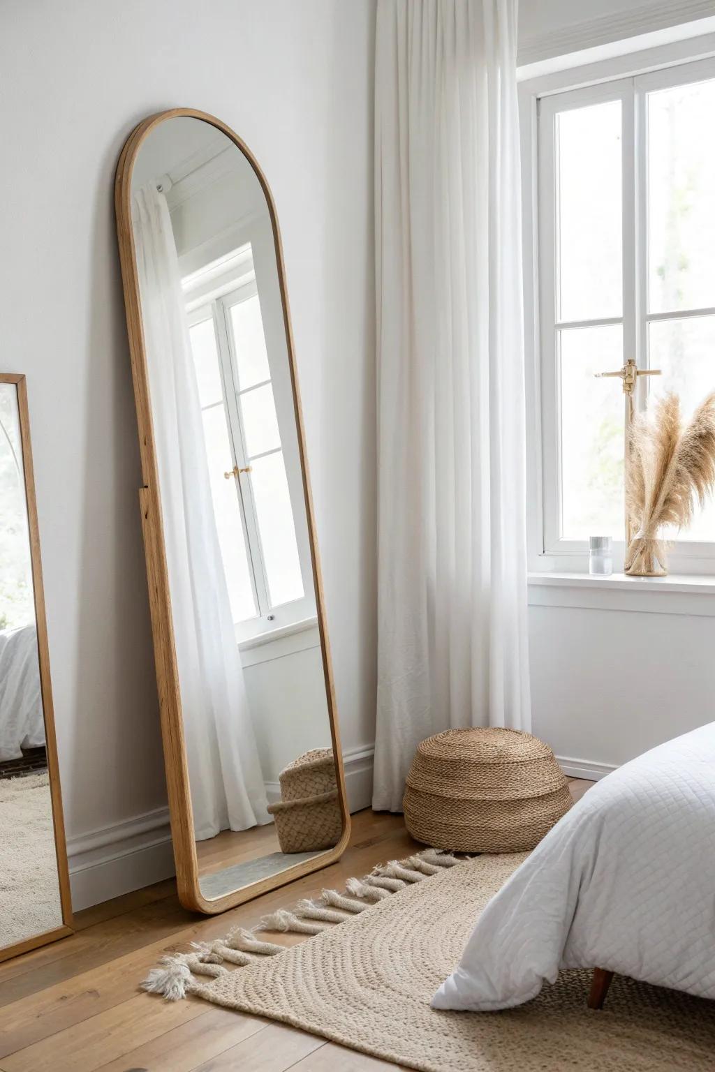 Place a large mirror opposite the window to instantly brighten and widen a tiny bedroom.