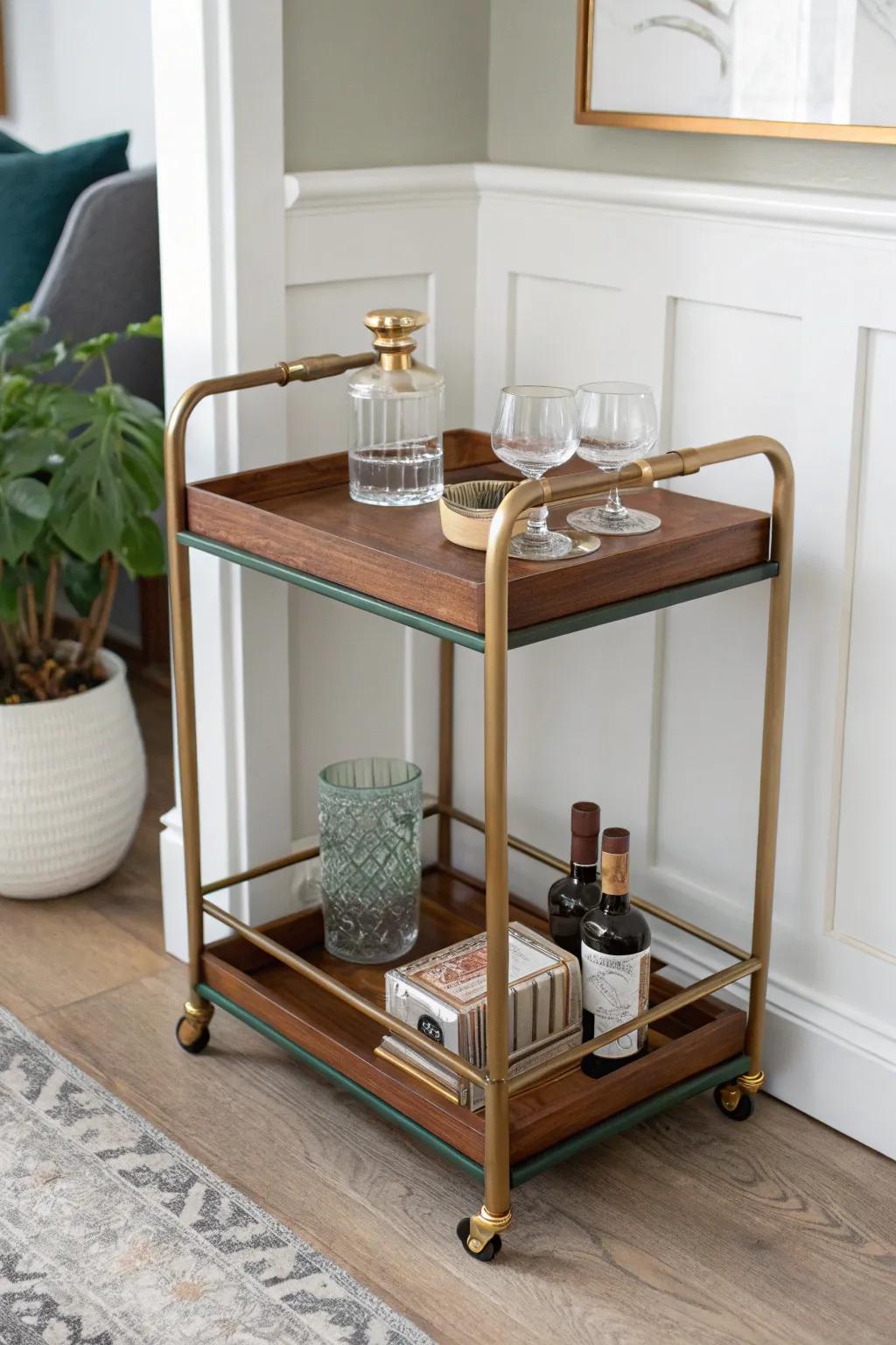 A slim rolling bar cart makes a chic cigar nook in small spaces—roll out, enjoy, tuck away.