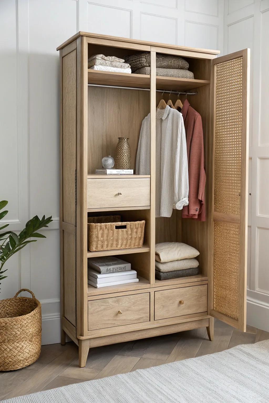 Open shelves for your favorites, closed drawers below to keep small-space clutter out of sight.