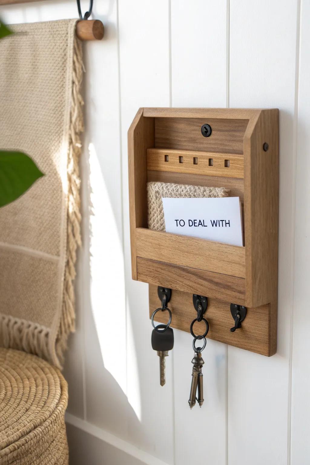 A tiny mail + key station keeps your entryway calm—label one slot “to deal with.”