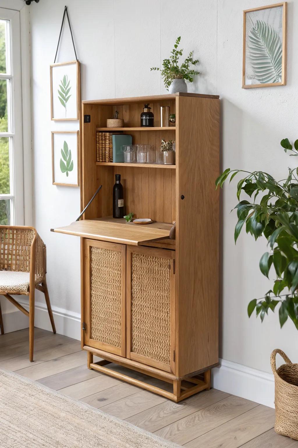 Fold-down wall bar: a chic, renter-friendly mixing station that vanishes after game night.
