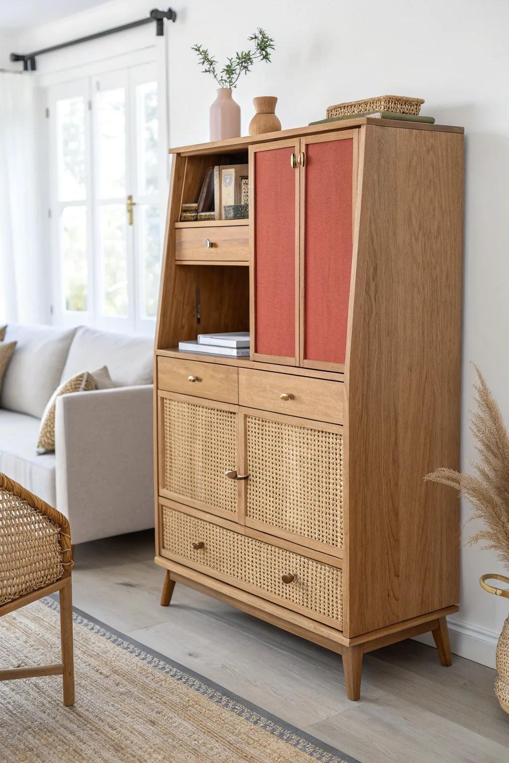 A close-it-up secretary desk keeps your living room office hidden—and instantly serene.