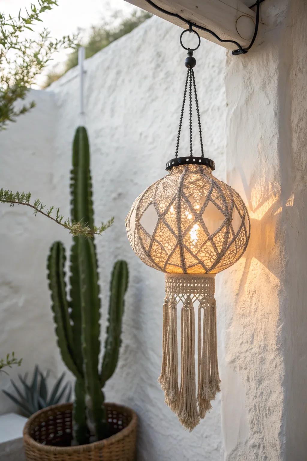 A single warm lantern transforms even the tiniest Mexican patio into an intimate night retreat.
