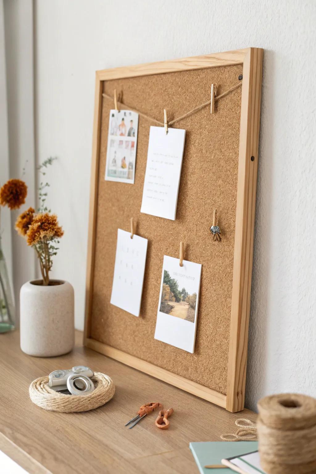 A cute cork board that keeps priorities and inspiration at eye level—calm, personal, and focused.