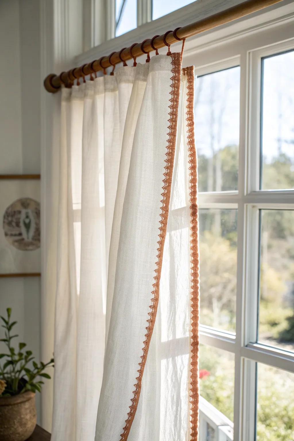 Swap heavy drapes for sheer linen panels to keep a small ranch living room bright and open.