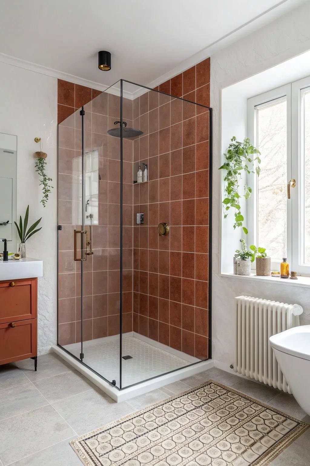 Swap bulky doors for a fixed glass panel—airy, minimal, and perfect for small showers.