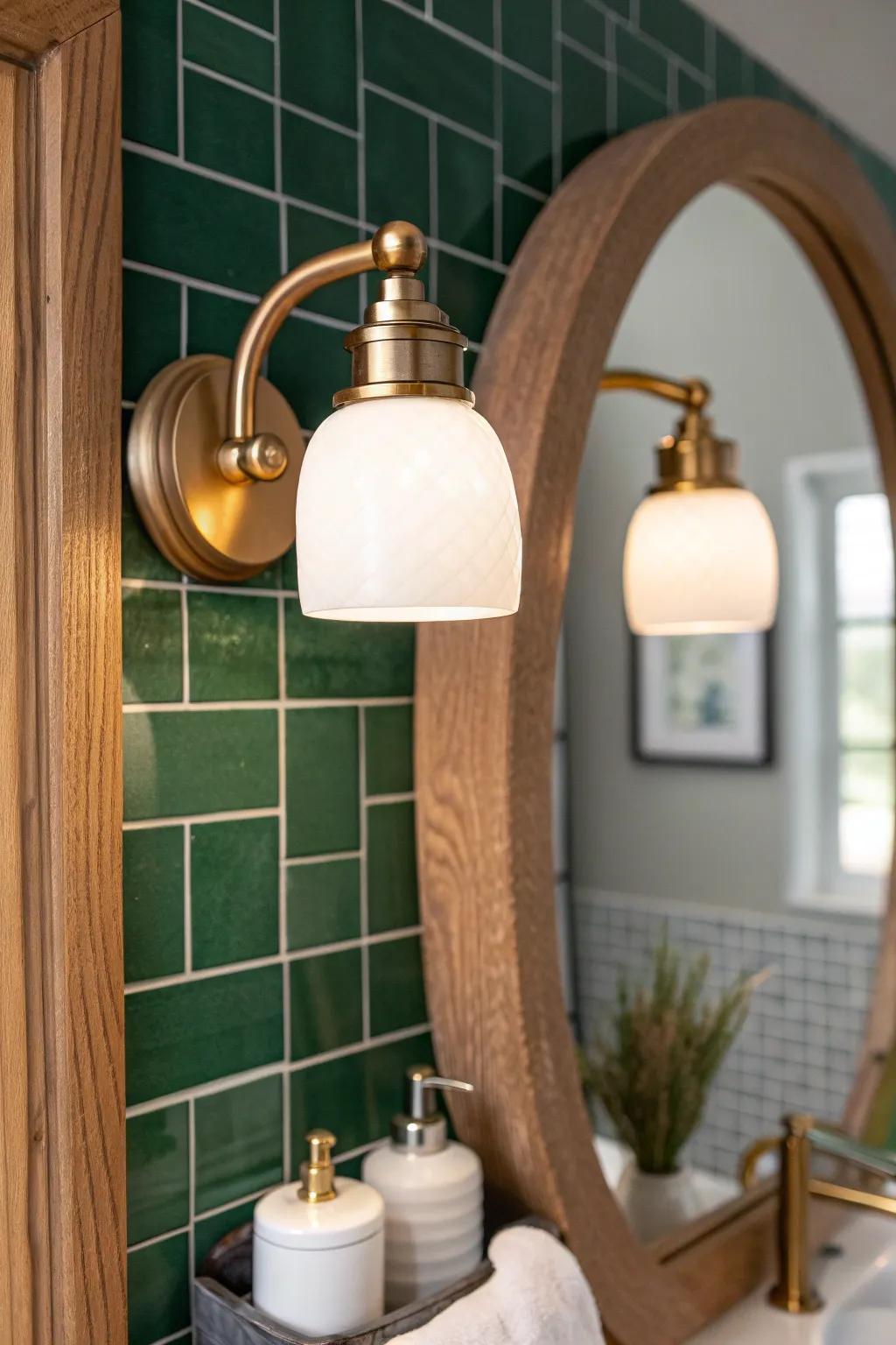 Matching vintage sconces instantly polish a small bath—soft, flattering light on both sides of the mirror.
