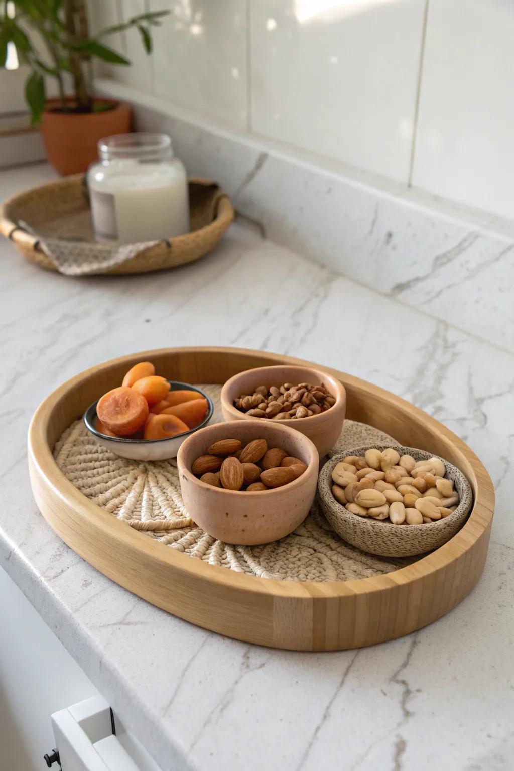 A minimalist counter snack tray that keeps grazing tidy—and looks beautifully curated.