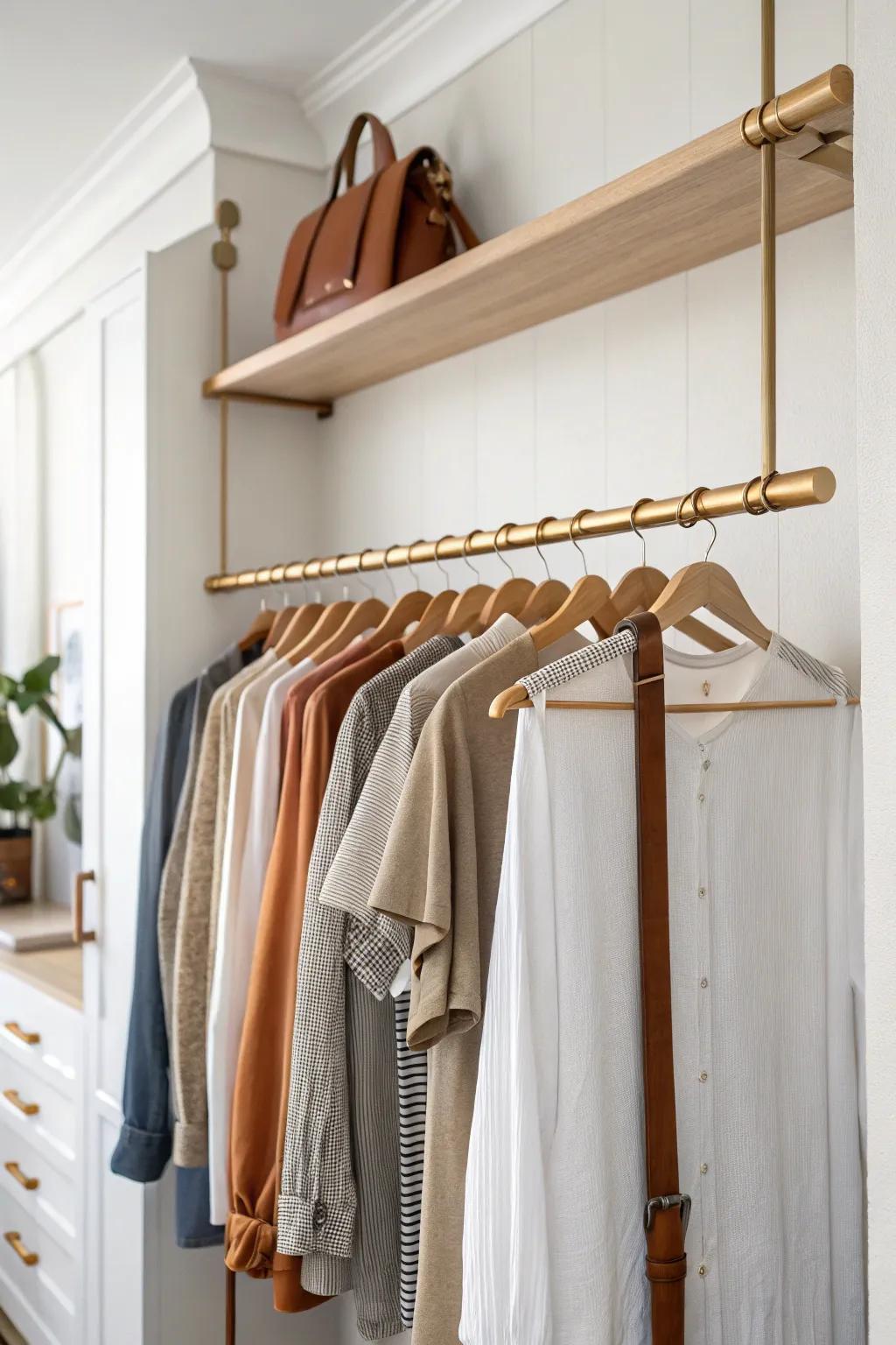 Double hanging rods: the simple closet upgrade that instantly doubles storage in small bedrooms.