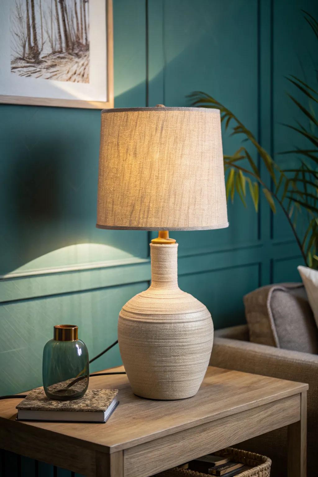 Layered glow: one artisan lamp makes a studio feel calmer, warmer, and more grown-up.