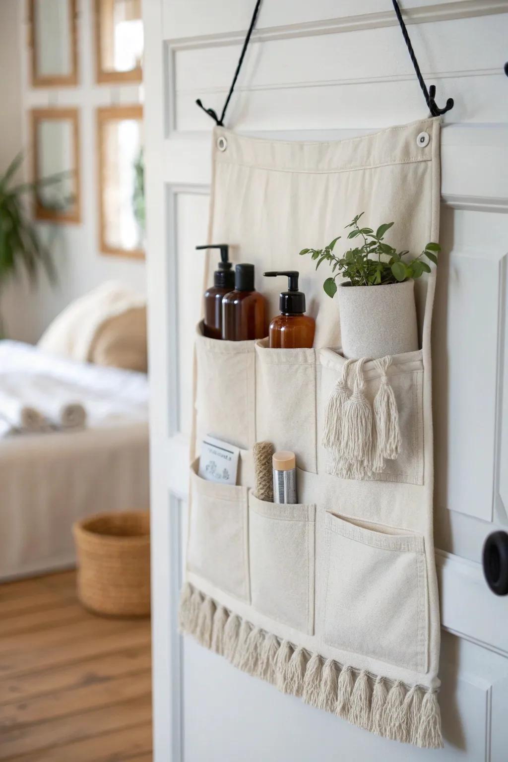 Over-the-door organizer: instant storage without sacrificing a single inch of studio space.