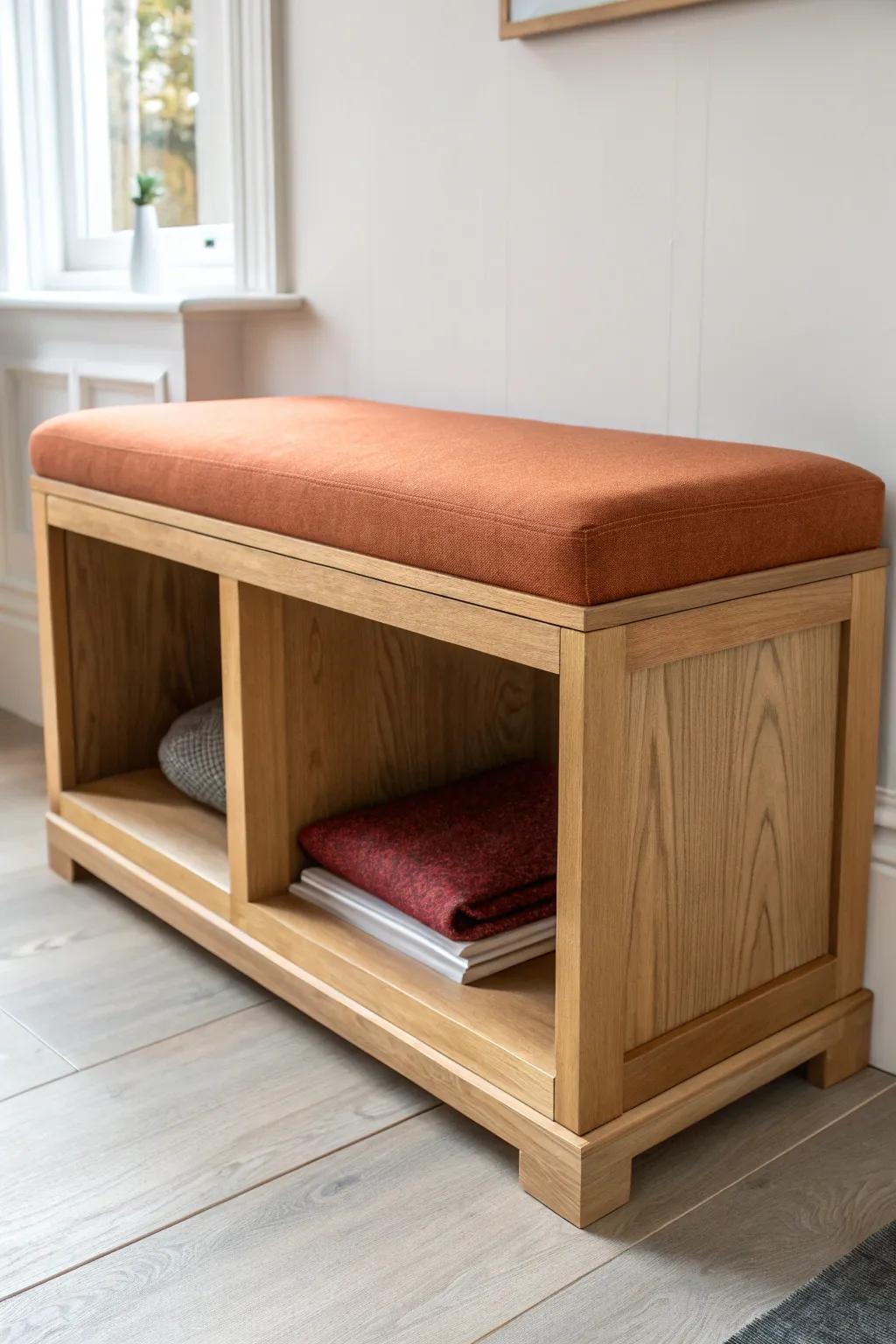 Turn one shelf cube into a cozy toddler reading nook—built-in bench cushion, bold color, tiny footprint.
