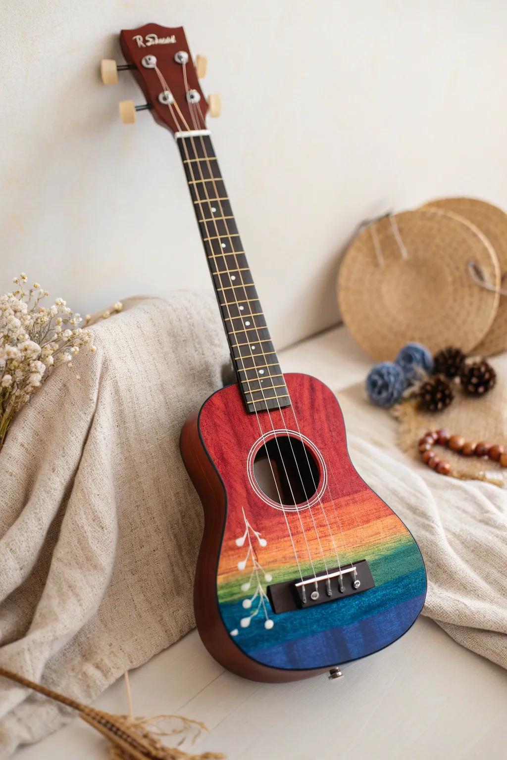 Transform your music with a splash of vibrant colors. 🎨✨ #UkuleleArt #ScandiBoho