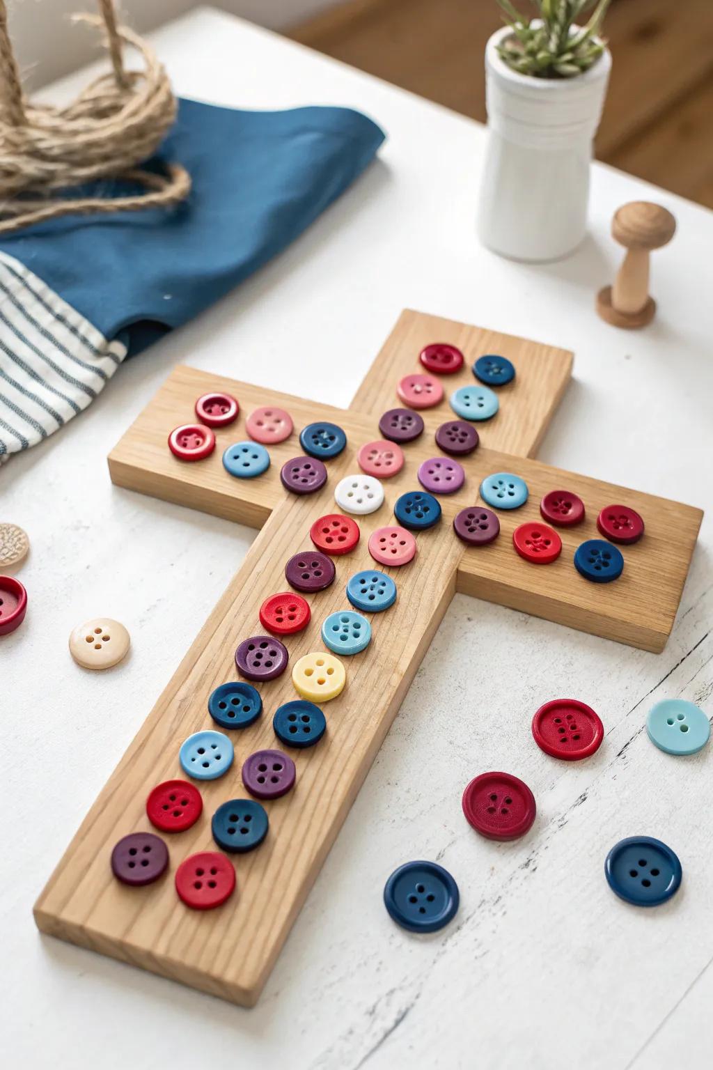 Celebrate faith with a touch of artistic flair: Craft your own button mosaic cross.