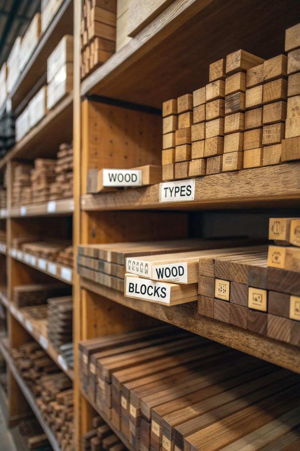 Master the art of organization with handcrafted labeling for your wood storage.