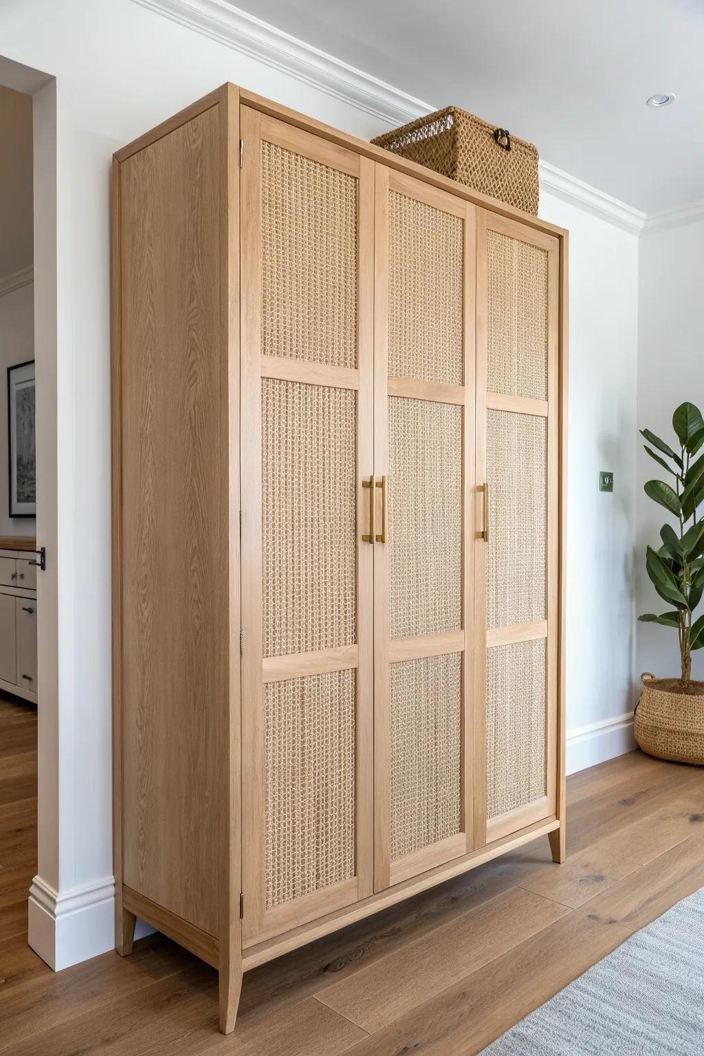Floor-to-ceiling storage keeps a small condo calm—seasonal items up top, daily essentials below.