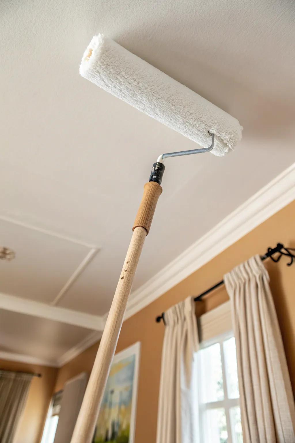 Bright matte ceiling paint: bounces light softly and makes an 8-foot room feel calmer.