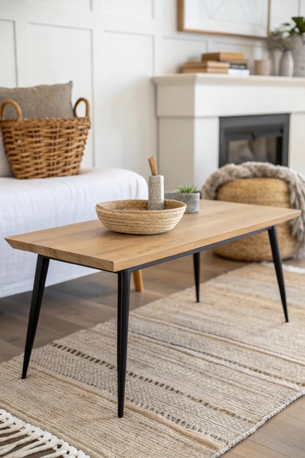 Slim, leggy coffee table keeps an ADU feeling airy—more floor showing and easier walkways.