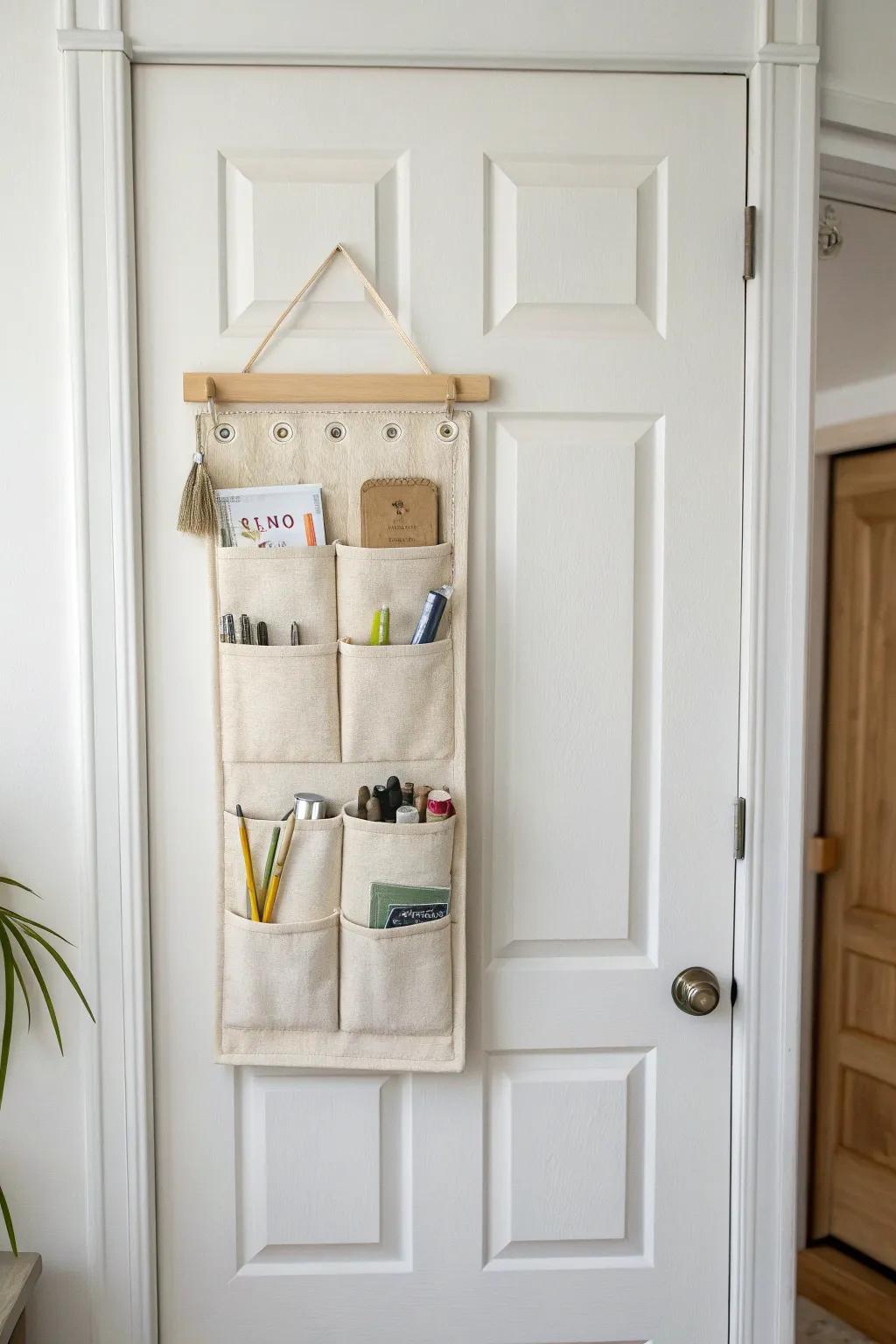 Over-the-door pockets keep tiny art tools visible, tidy, and always within reach.