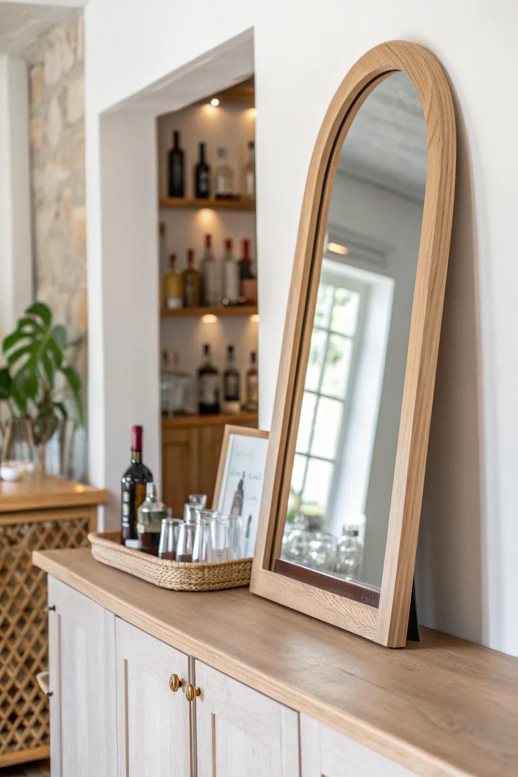 A mirror backsplash doubles the nook—brighter, deeper, and instantly more styled.