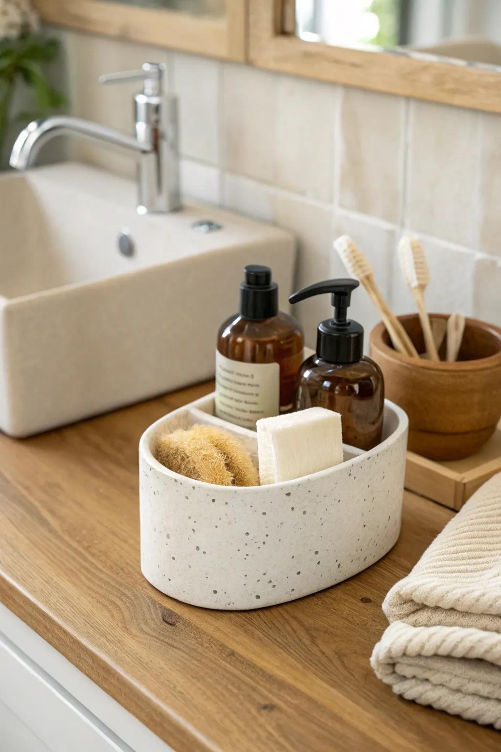 Turn that awkward counter corner into chic storage with a simple two-tier caddy.