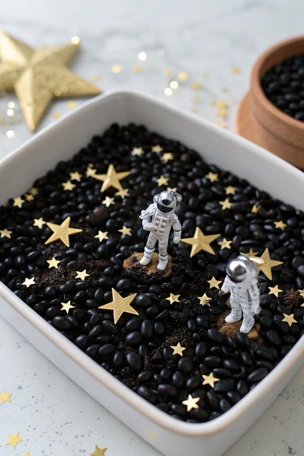 Embark on a Space Odyssey with this cosmic sensory bin—where imagination and simplicity meet the stars.