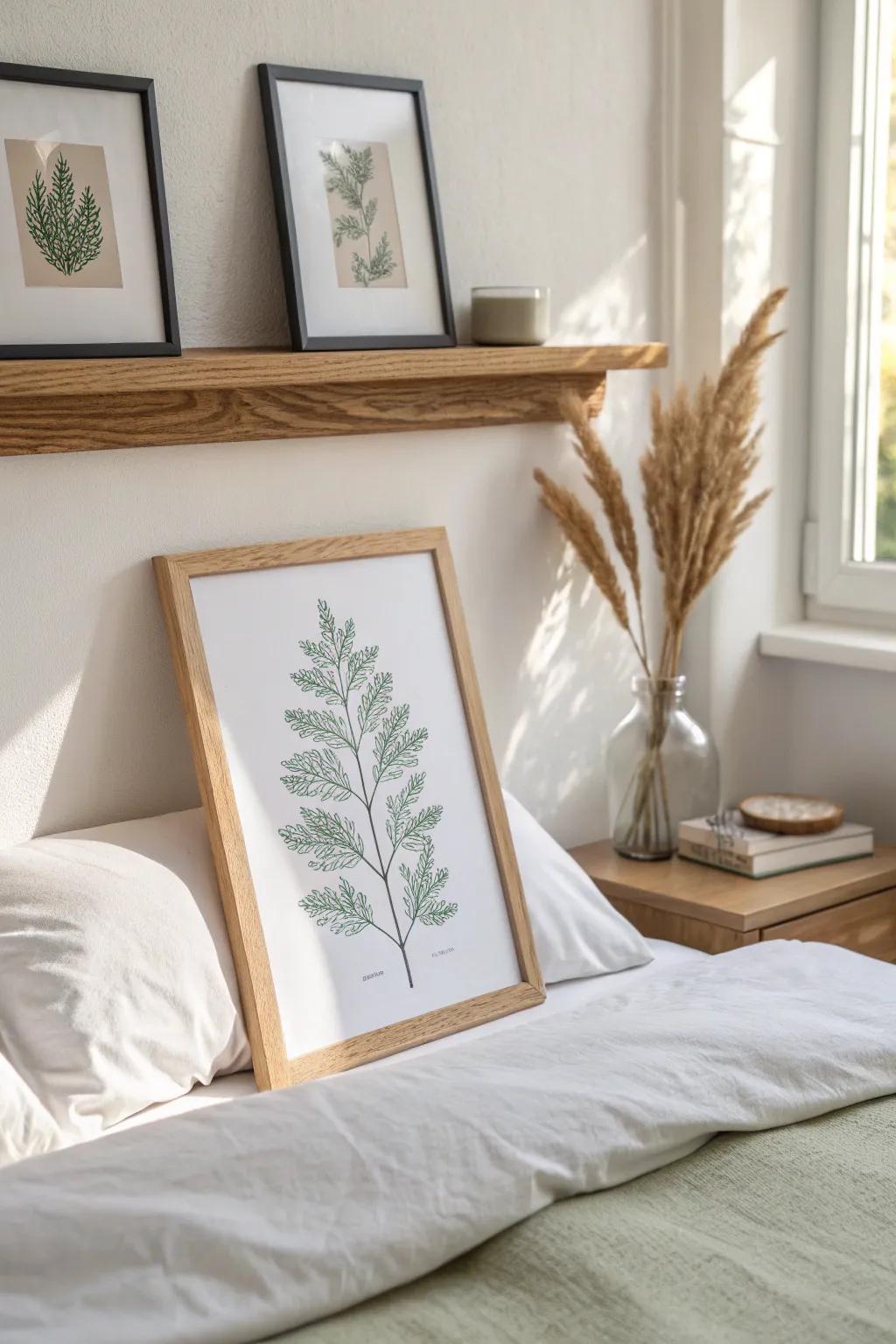 Turn your bedroom ledge into a seasonal print rotation spot—fresh look, zero new furniture.