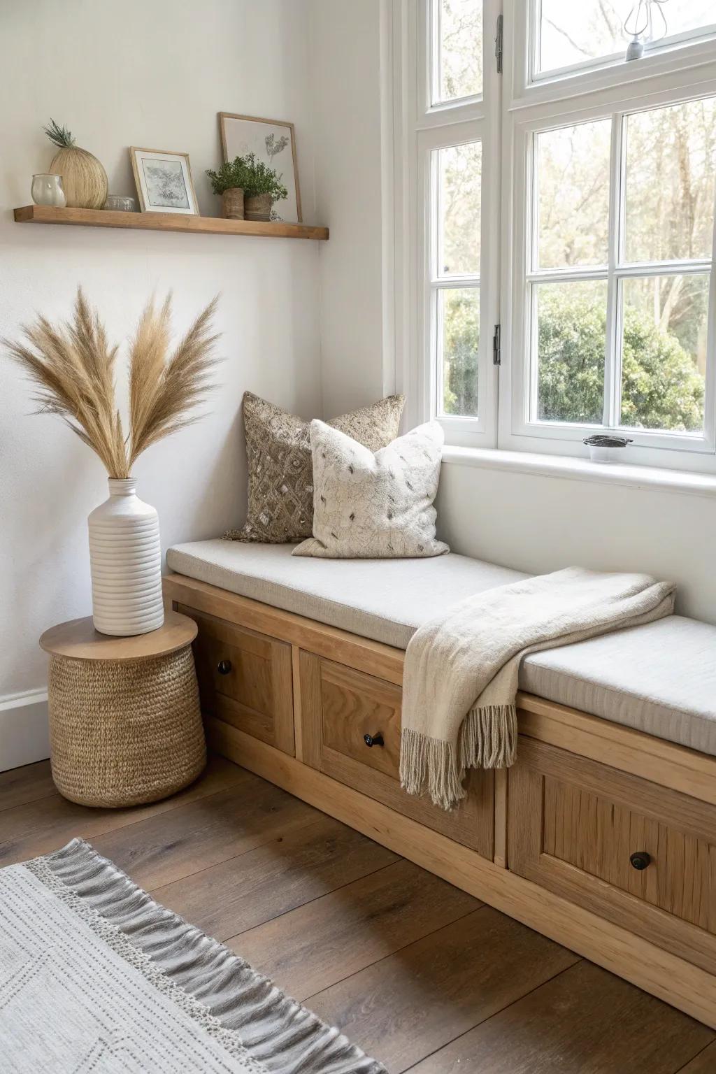 A snug corner bench turns wasted nook space into chic, walk-friendly seating.