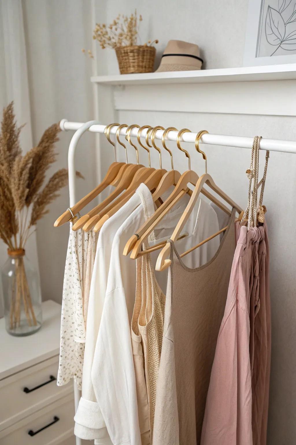 A multi-hook hanger keeps bras in one tidy vertical column—pretty, minimalist, and space-saving.