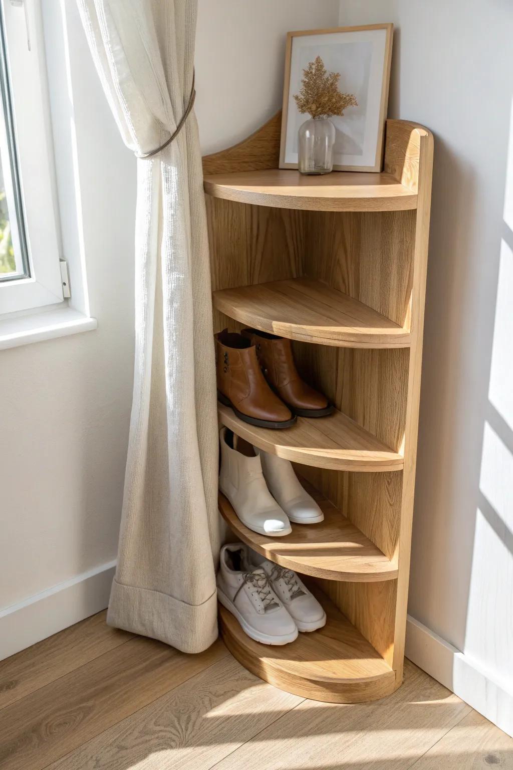 Turn that closet corner into a chic shoe zone with angled shelves that keep pairs visible.