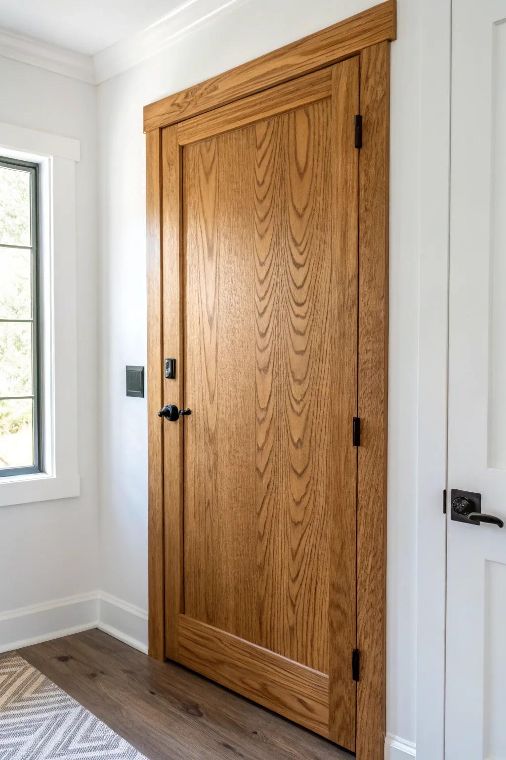 Painted faux-wood closet doors add cozy warmth and texture—without the cost of real wood.