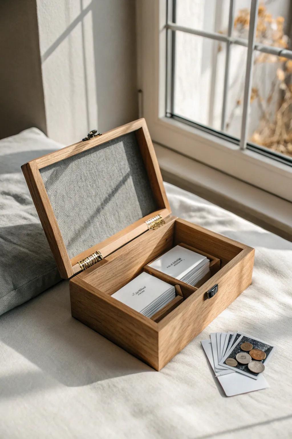 A keepsake box + soft felt lining turns coins into a calm, beautiful little collection.