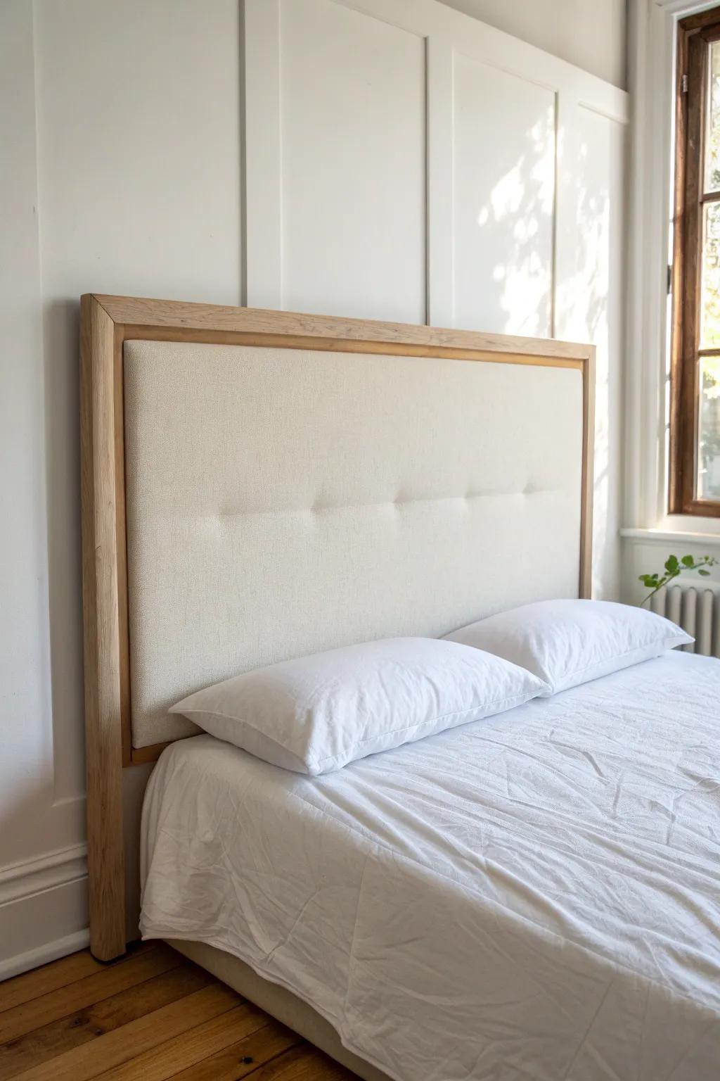 A lightweight DIY linen headboard that makes any dorm bed feel instantly grown-up.