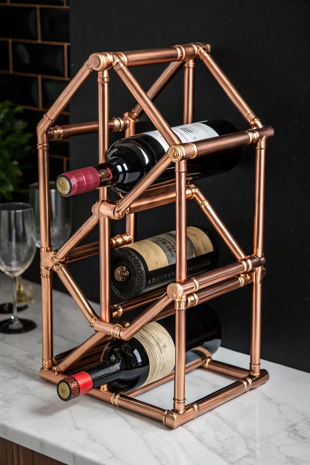 Transform your wine collection into a stunning display with this handcrafted copper pipe wine rack.