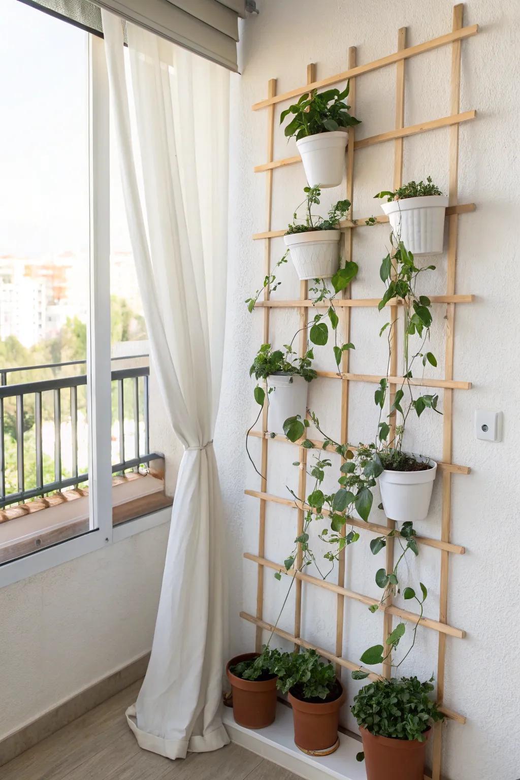 A vertical plant wall adds lush privacy and cozy vibes—without stealing precious balcony space.