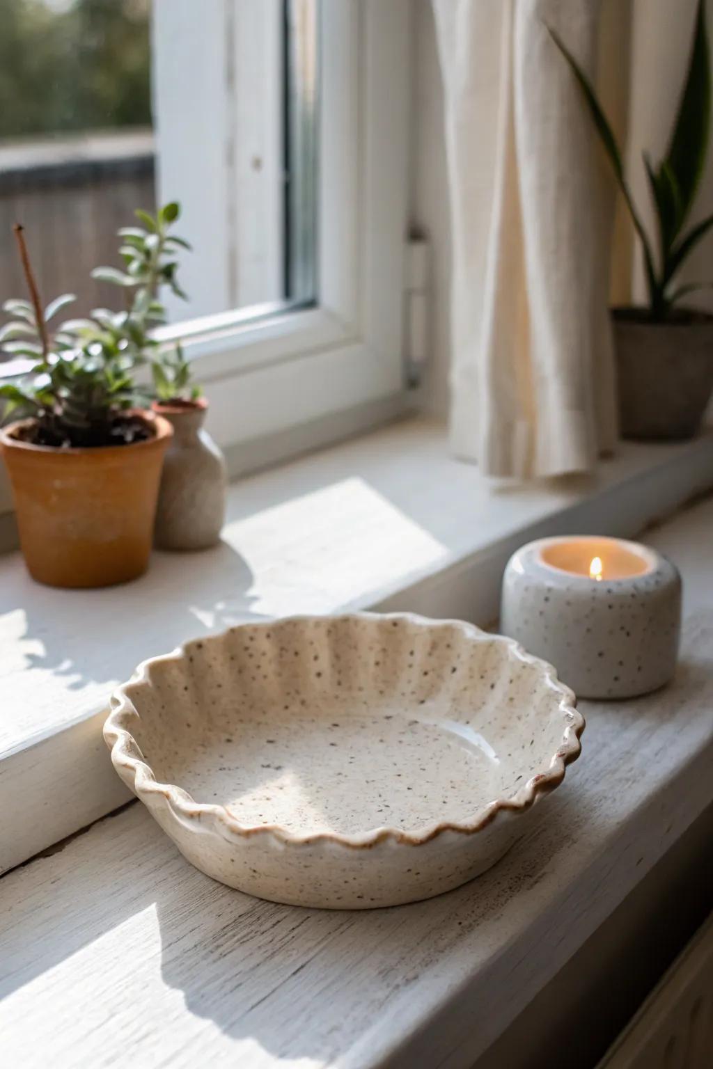 Turn your windowsill into a mini shelf—one beautiful handmade dish makes it feel styled, not crowded.