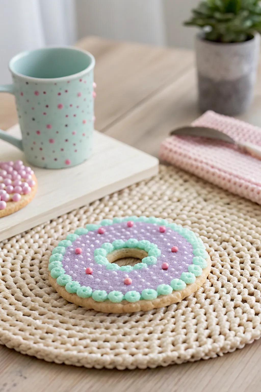 Add a touch of whimsy to your coffee table with these charming pastel donut coasters.