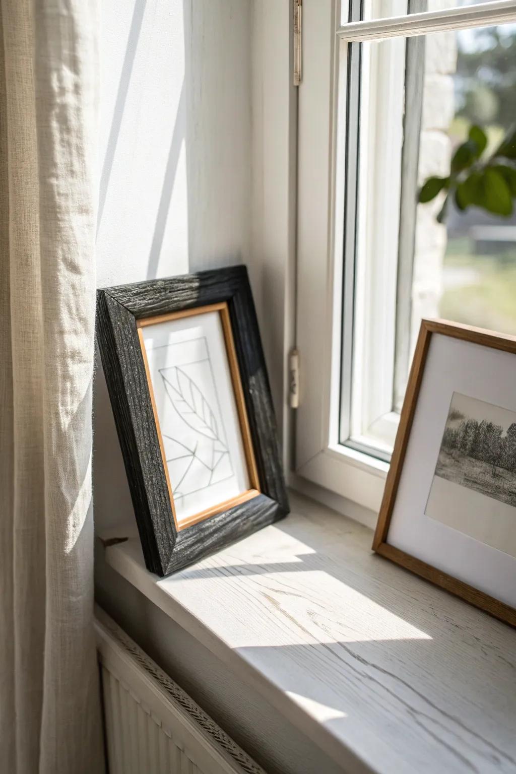 No nails needed: lean one statement print on a deep windowsill for instant layered style.