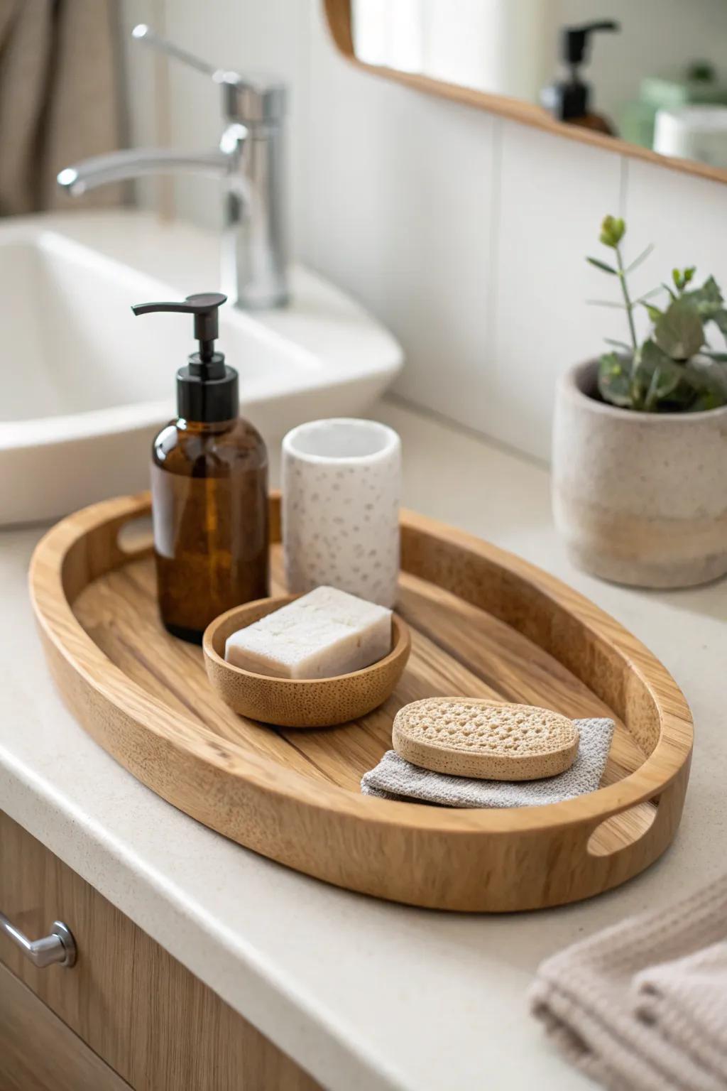 DIY vanity tray drop zone: a simple way to style your sink and tame counter clutter.