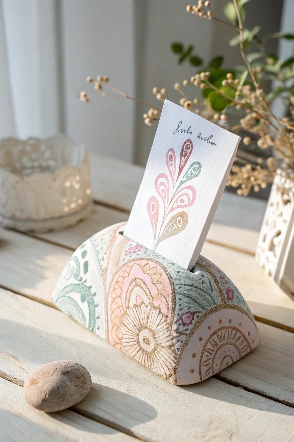 Embrace simplicity with this charming painted rock card holder, adding a touch of zen to your space.