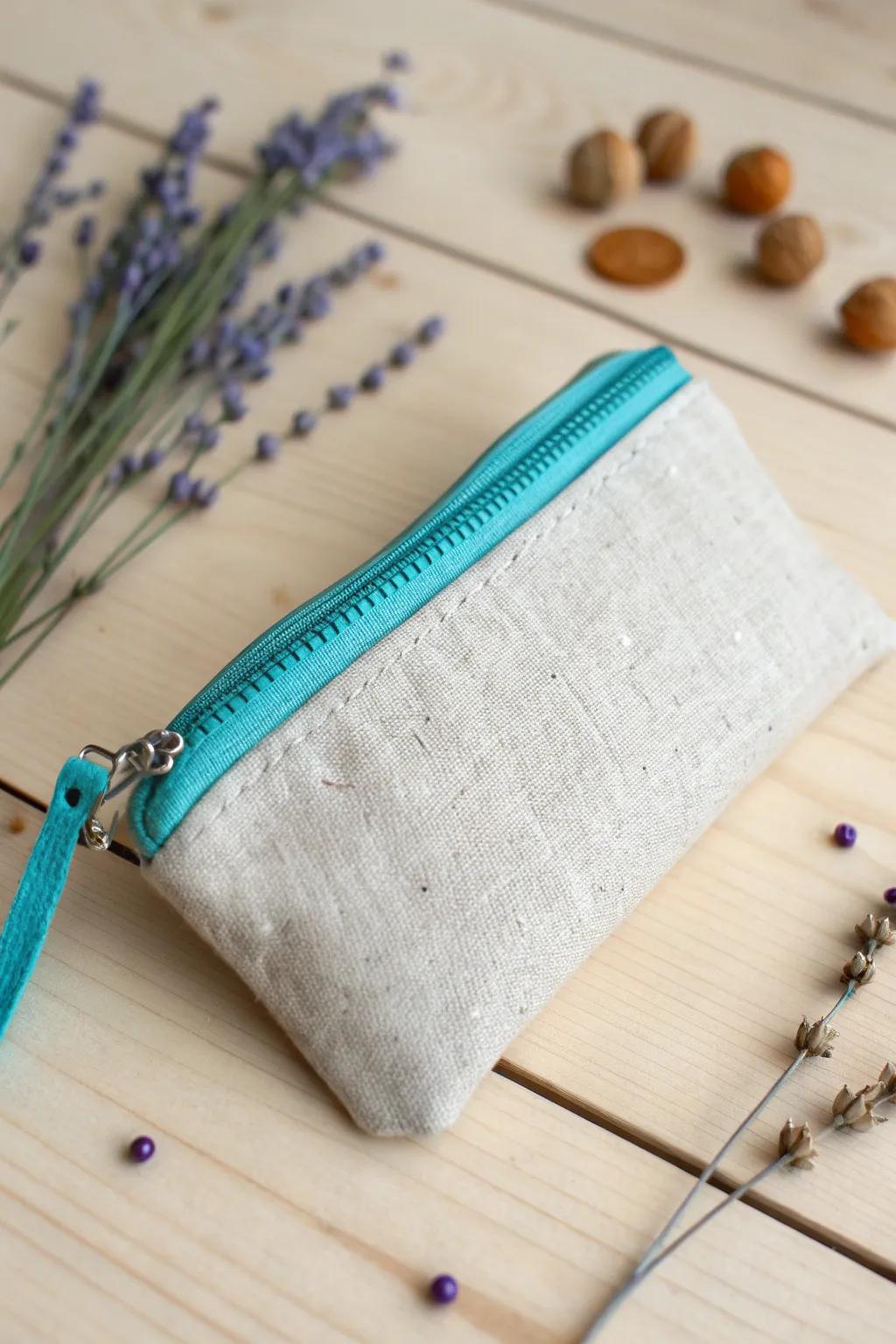 Elevate your style with a touch of handcrafted elegance: a zippered coin purse that marries simplicity with a pop of color.